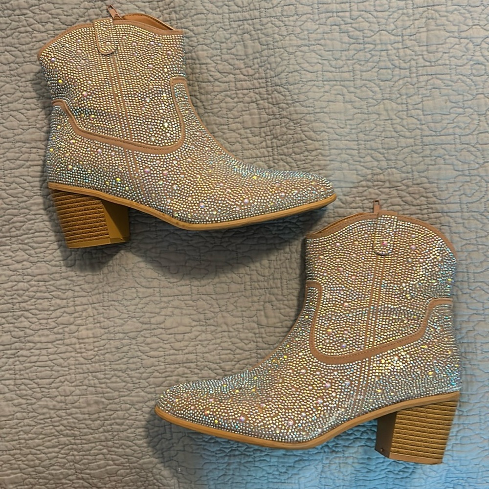 Rhinestone cowboy ankle boots